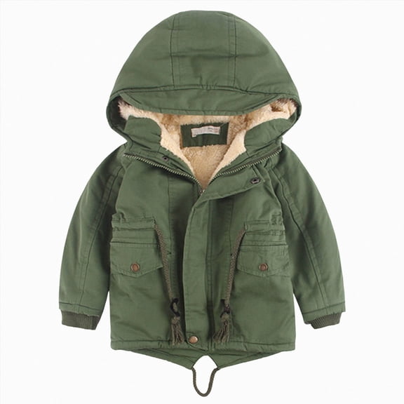 Childrens Simple Hooded Jacket Outdoor Windproof Jacket Boys Fleece Lined And Thickened Casual Fashionable Jacket,Simple Hooded Jacket 5-6 Years