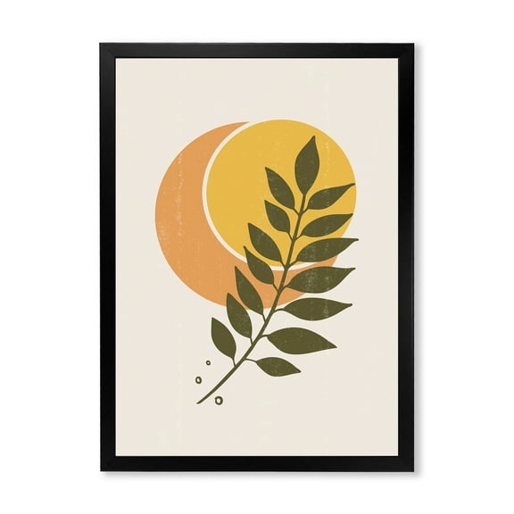 Designart 'Abstract Geometrical Moon and Sun With Leaf V' Modern Framed Art Print