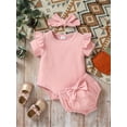 thumbnail image 2 of Suealasg Baby Girls Summer Outfits Short Sleeve Ruffle Romper +Elastic Waist Bow Shorts + Hairband Sets 3M 6M 9M 12M 18M Infant Newborn 3pcs Clothes, 2 of 6