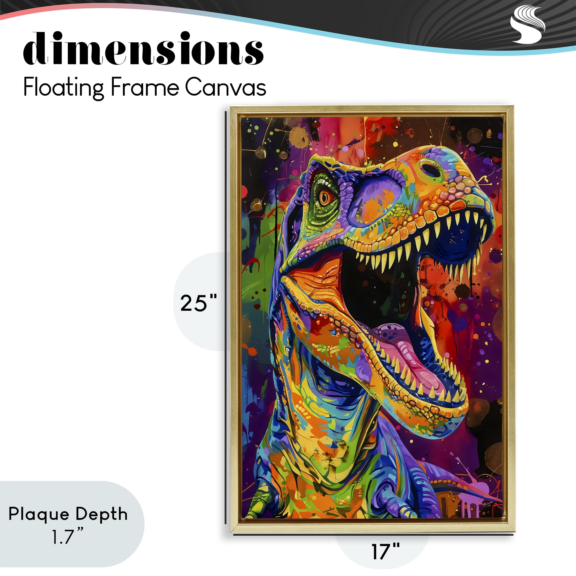 Stupell Industries Paint Splatter Urban T-Rex Gold Framed Floater Canvas Wall Art, design by Creative Studio