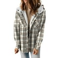 thumbnail image 3 of Juebong Womens Plaid Shacket Jacket Sherpa Lined Flannel Jackets Oversized Button Up Fuzzy Shirt Fleece Hooded Warm Coat Pink,L, 3 of 4