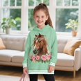 thumbnail image 3 of Psesaysky Girl’s Casual Long Sleeve Brown Horse Rose Print Hoodies Comfy Cute Loose Fit Pullover Sweatshirt Loose Cozy Outwear for 13-14 Years, 3 of 7