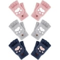 thumbnail image 2 of Dalrosia Winter Fingerless Gloves Warm Convertible Mittens Flap Cover Cat Paw Gloves for Women Cold Weather Cosplay, 2 of 6