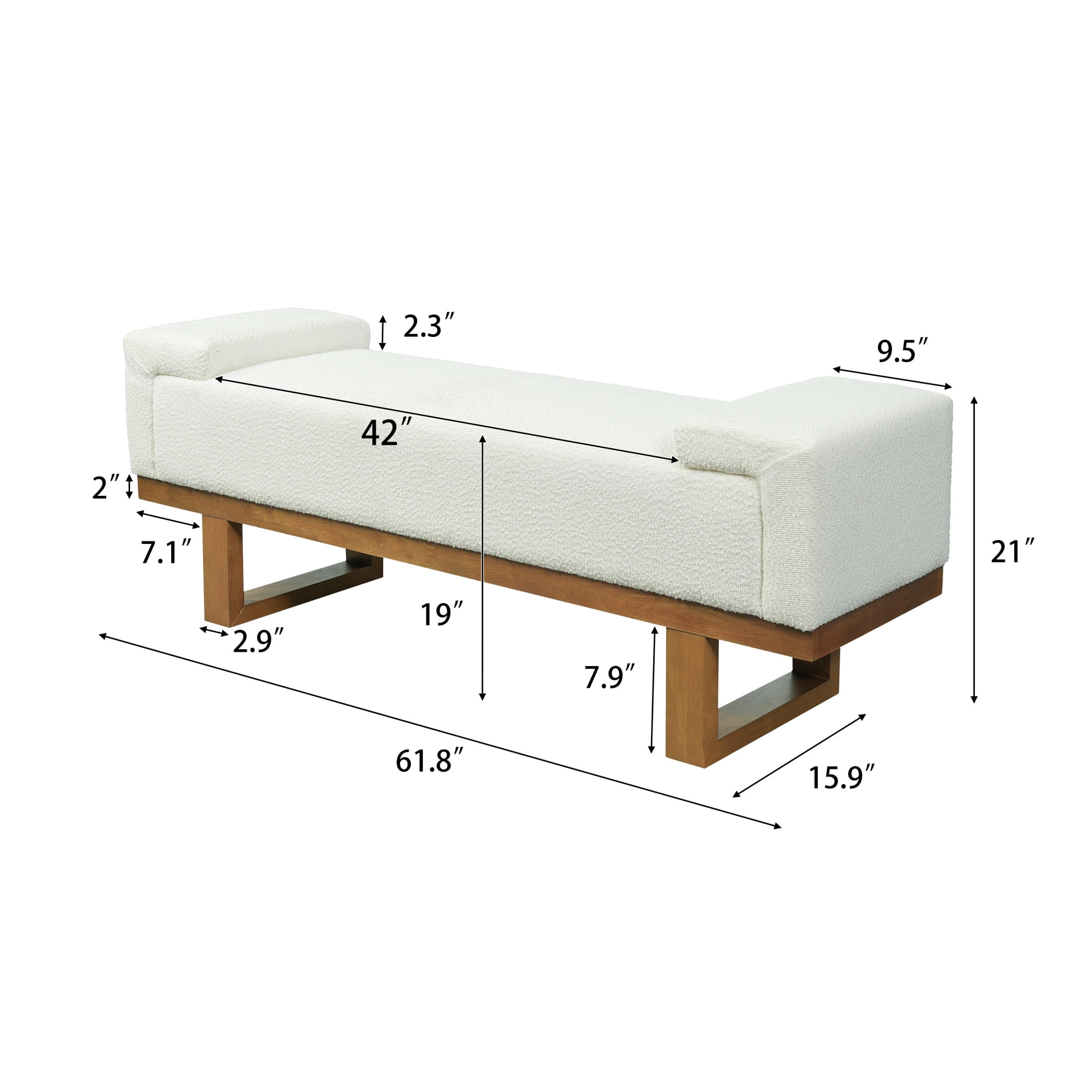 Christopher Knight Home Boucle Upholstered Ottoman Bench with Solid Wood Legs, Ivory and Dark Walnut