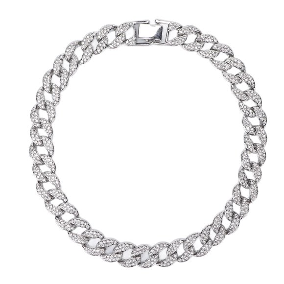 Collar cubano para hombre Joyería de diamantes de 16 pulgadas Collar de hip hop Cadena de eslabones cubanos de MiamiPlata