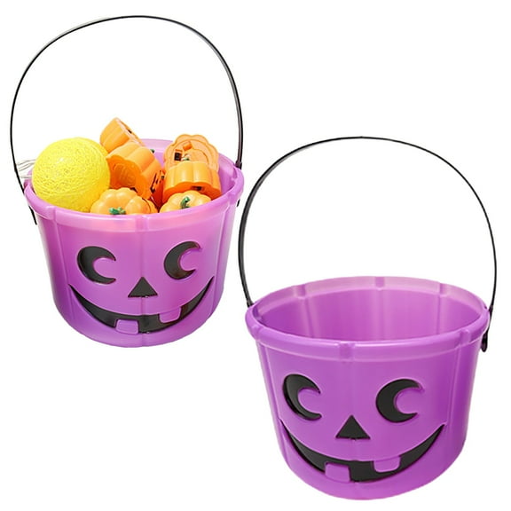Clearance Under $5 Halloween Pumpkin Bucket Plastic Jack O ' Candy Basket Trick Or Halloween Bucket Plastic Candy Pumpkin Bucket with Handle Suitable for Halloween Party Supplies Purple