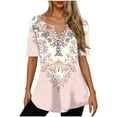 thumbnail image 2 of Lydiaunistar Spring Women's Plus Size Printed Short Sleeve V-Neck Button Down Casual Blouse Tops for Spring, Summer, Party, Work & Vacation - Polyester Fashion Top Pink, 2 of 5