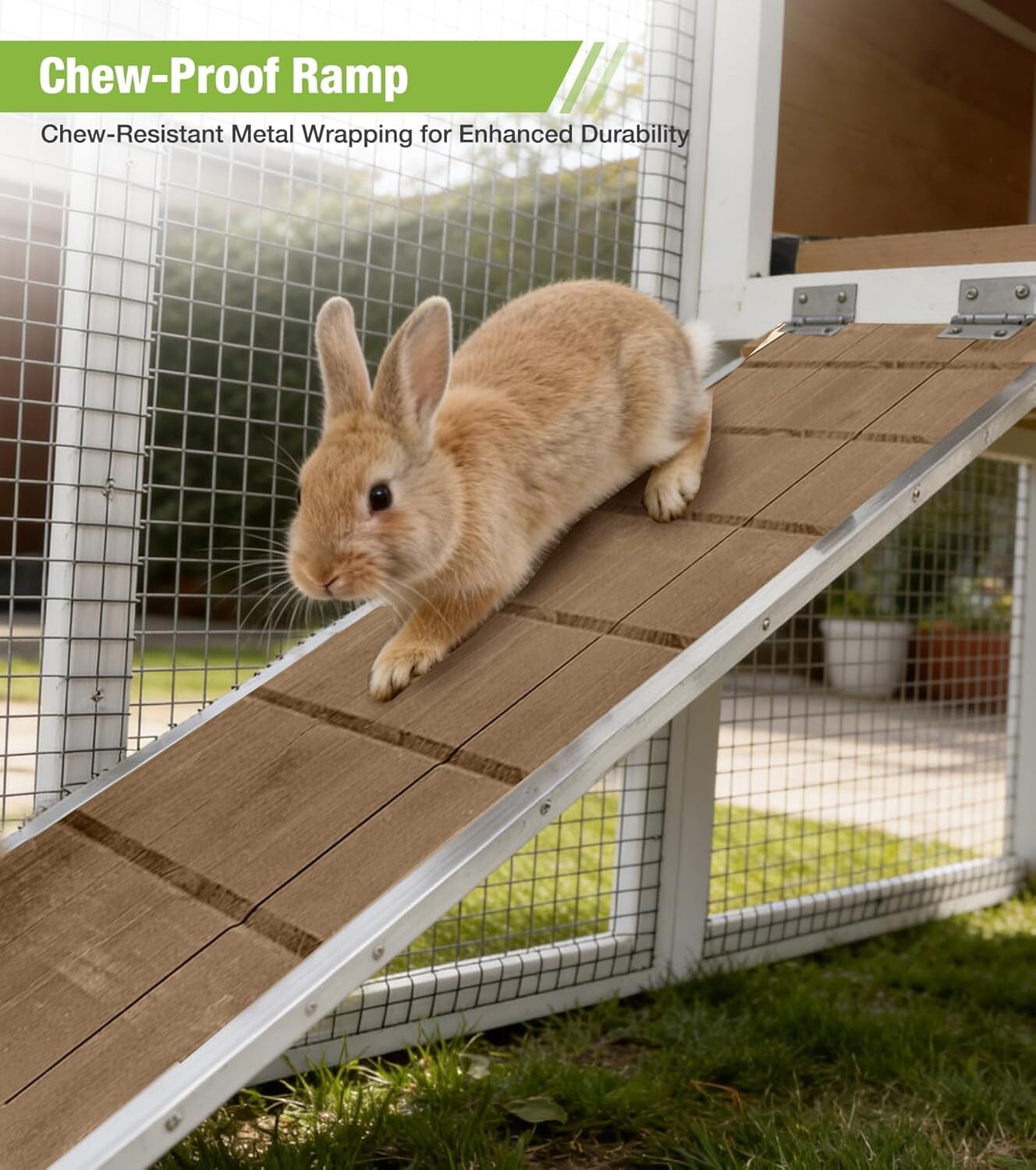 Aivituvin Rabbit Hutch Outdoor Rabbit Cage Indoor 51.6" L Waterproof Bunny Cage with Chew-Proof Ramp and Lockable Doors for Indoor Outdoor Use Grey