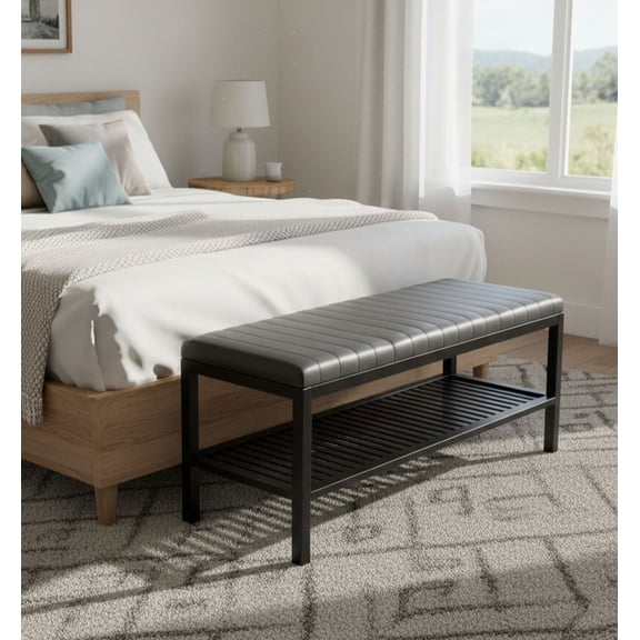 Eccostyle Bamboo 16.75"H x 40"W Padded Ribbed Bench, Black