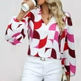 thumbnail image 6 of Aloohaidyvio Long Sleeve Tops,Women's Geometric Print V-neck Color Blocked Long Sleeved Shirt Top, 6 of 6