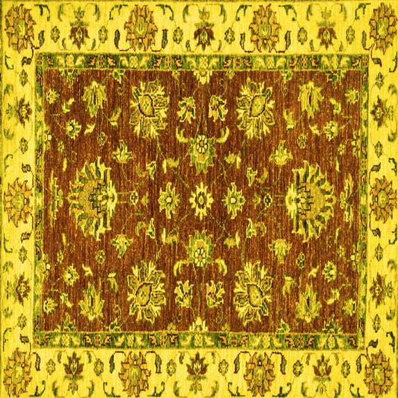 Ahgly Company Machine Washable Indoor Square Oriental Yellow Traditional Area Rugs, 4' Square