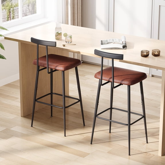 Rustic Brown Bar Stools Set Of 2 Tall Bar Stools With Backrest And Footrest Counter Height Industrial Style Chairs For Kitchen Dining Room