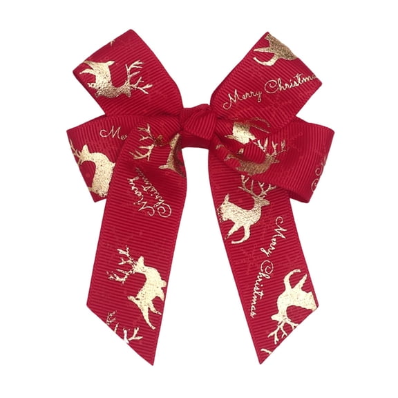 Multi-Loop Polyester Christmas Bow 24-Pack Holiday Print Reindeer Merry Christmas Ribbon 4-Loop Bows For Tree Garland Gift Box And Party Decor