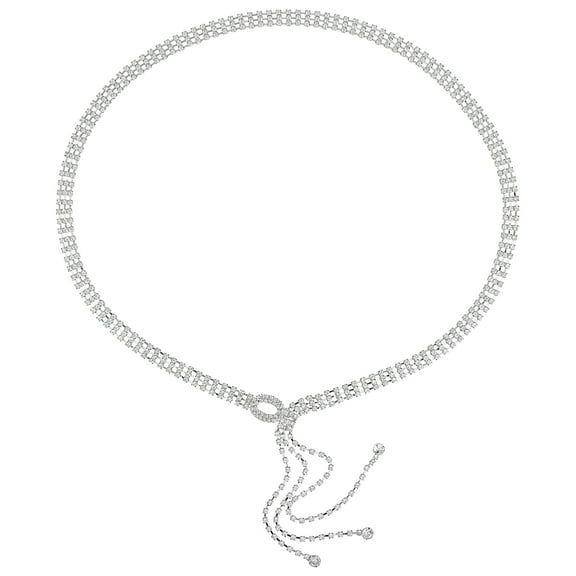 BEADCEST Women Rhinestone Belt Silver 1 Set 43.94X0.71X0.55In