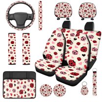 Uorisanigo Cute Ladybug 14 Pack Automobile Seat Cover Sets Car Steering Wheel Cover and Cars Headrest Cover and Seat Belt Pads Cars Water Cup Coaster Comfortable Elastic Fit for Car SUV