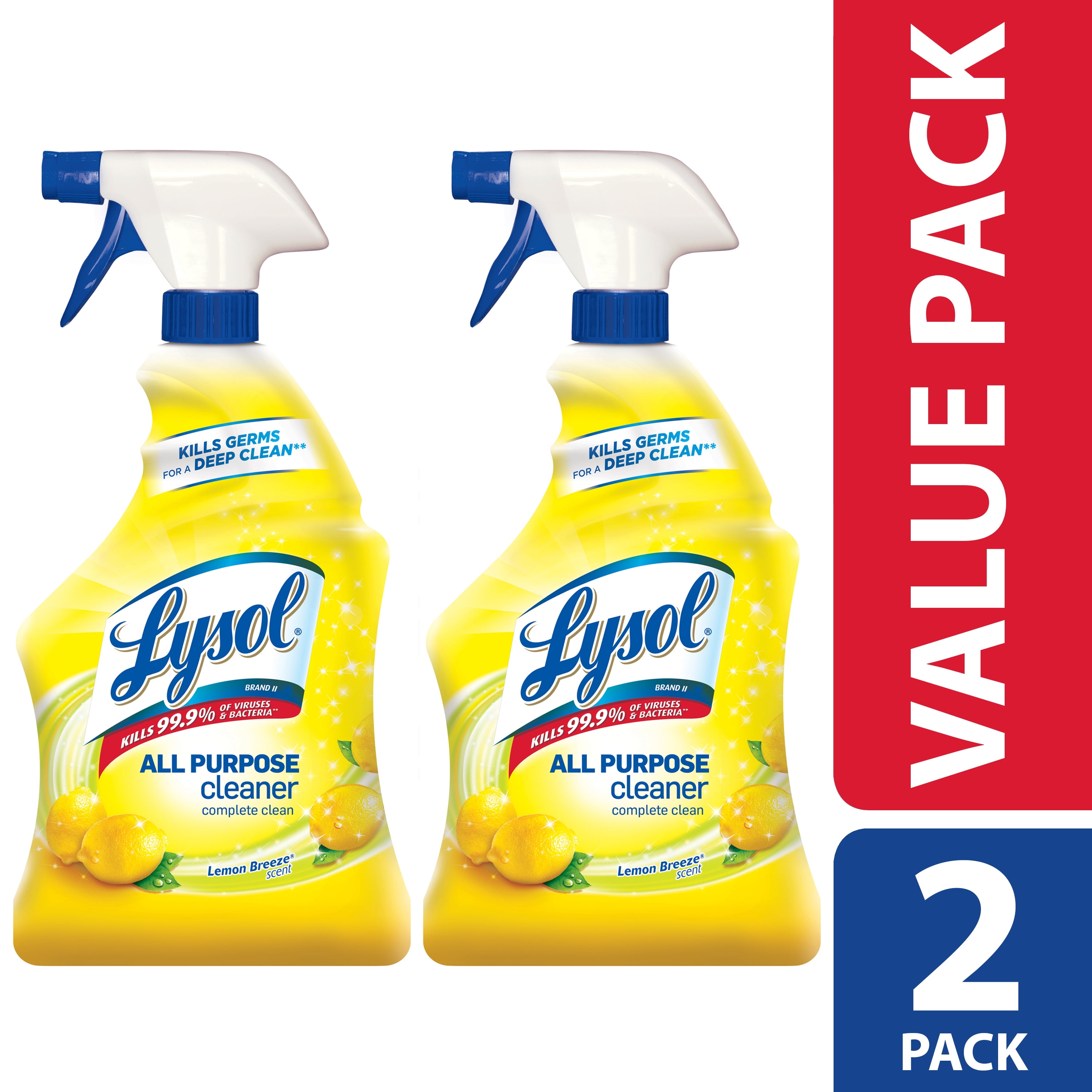 Lysol All Purpose Cleaner Spray, Lemon Breeze, 64oz(2X32oz), Tested
