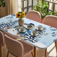 thumbnail image 3 of Blue Christmas Table Cloths for 5 Foot Rectangle Tables, Snowman Xmas Tree Balls Snowflake Patio Waterproof Elastic Fitted Tablecloths, Washable Rectangular Table Cover for Camping, 3 of 8