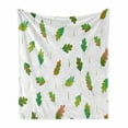 thumbnail image 1 of Fall Leaves Soft Flannel Fleece Throw Blanket, Randomly Arranged Leaf Pattern Foliage Dry Climate, Cozy Plush for Indoor and Outdoor Use, 50" x 70", Olive Green Fern Green, by Ambesonne, 1 of 6