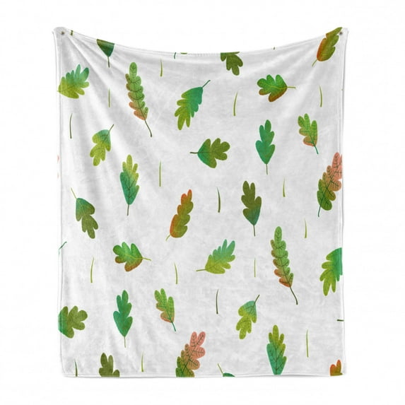 Fall Leaves Soft Flannel Fleece Throw Blanket, Randomly Arranged Leaf Pattern Foliage Dry Climate, Cozy Plush for Indoor and Outdoor Use, 50" x 70", Olive Green Fern Green, by Ambesonne