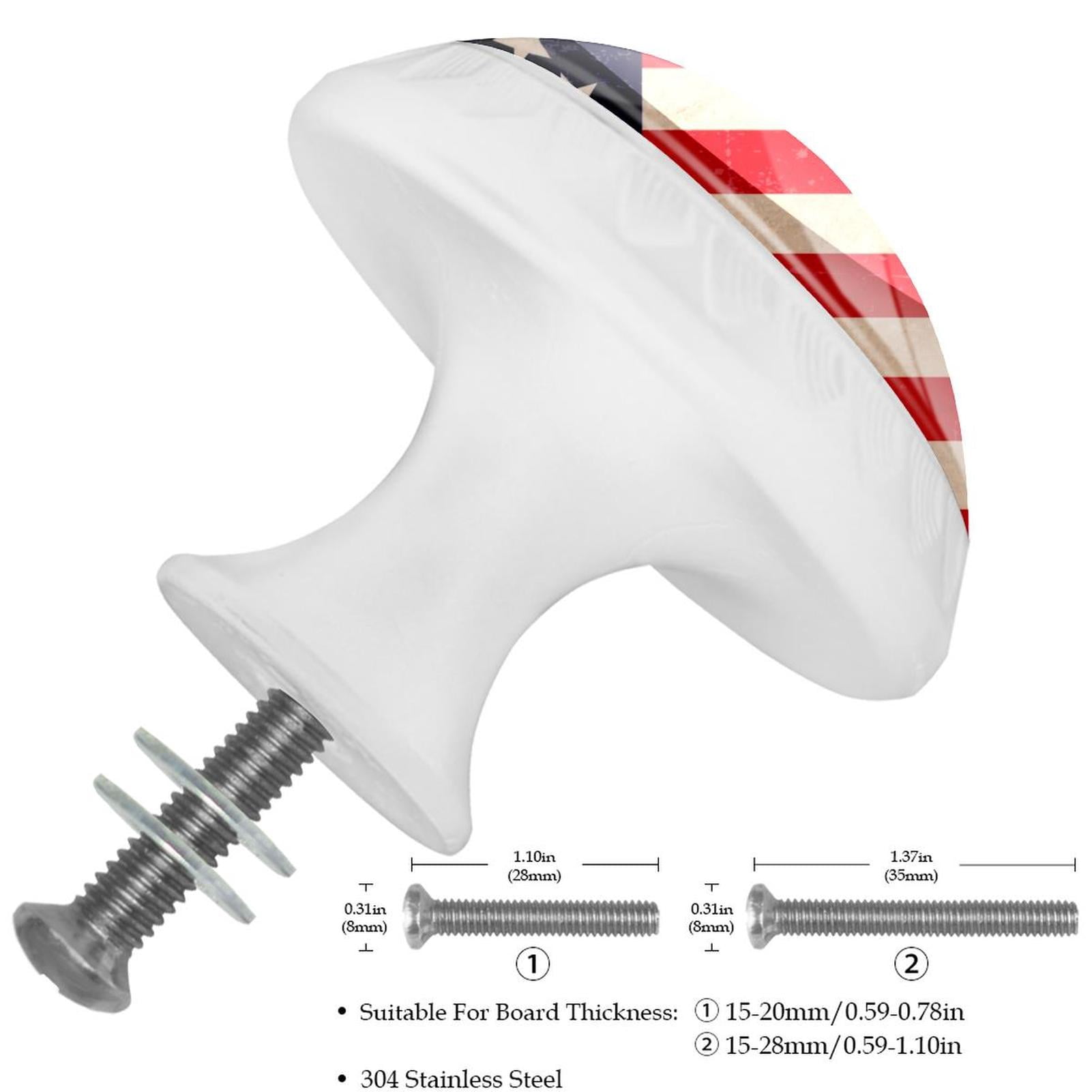 4 Pcs Patriotic Flag Knobs for Kitchen Cabinet Cupboard Dresser Bookcase Drawer Pulls Handles Round Home Decor