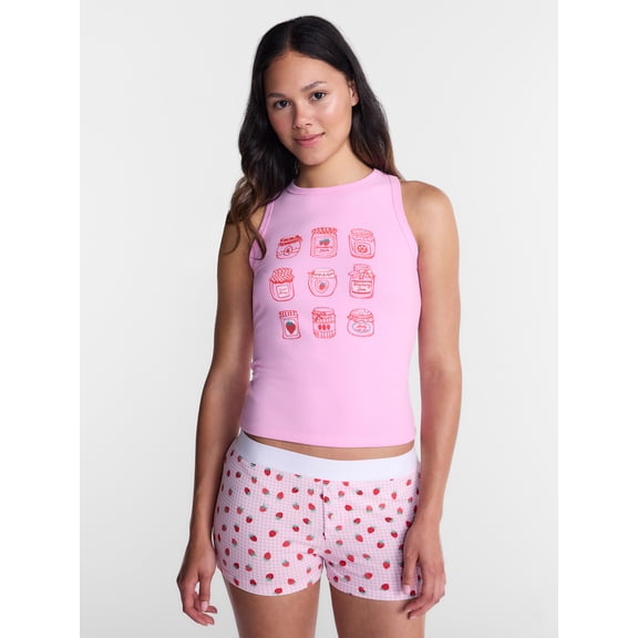 No Boundaries Sleepwear Ribbed Tank Top and Boxers Set from our Cloud Core Collection, 2 Piece, Women’s and Women’s Plus XXS-3X