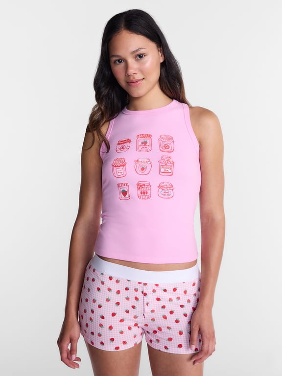 Cloud Core Sleepwear Ribbed Tank Top and Boxers Set, 2 Piece, Womens and Womens Plus XXS-3X
