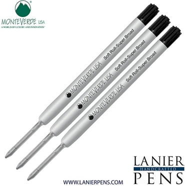 Lanier Combo Pack - 3 Pack - Monteverde Soft Roll Super Broad Ballpoint P15 Paste Ink Refill Compatible with most Parker Style Ballpoint Pens - Black (Super Broad Tip 1.4mm)