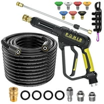 POHIR Pressure Washer Gun and 50FT Hose Kit, 3600 PSI Power Washer Gun Comes With 15in Extension Wand Parts 7 Nozzle Tips Quick Connect Set For Home Cleaning and Car Washing