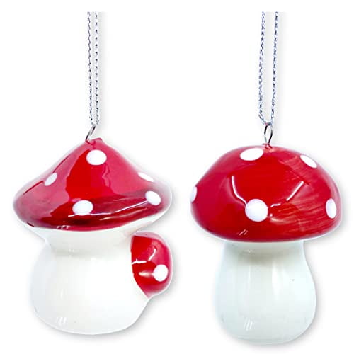 Red Mushroom Ornaments - Set of 2 Little Mushroom Christmas Tree Ornaments