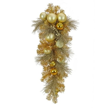 National Tree Company 3 ft. Christmas Be Merry Decorated Gold Teardrop, 35 Warm White LED Lights- Battery Operated with Remote Control