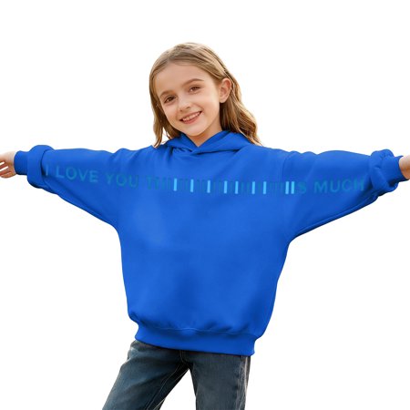 NAISIBABY Boys Girls Hoodie Pullover Loose Long Sleeve Letter Graphic Kids Valentine s Day Hooded Tops Blue 7T