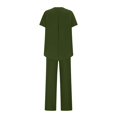 thumbnail image 4 of Short Sleeve Top & Shorts Set - Women's Cotton Linen Casual Suit, Green Womens Daily Casual Short Sleeve O Neck Blouse Tops Pockets Elastic Waist Long Pants Shirt Trousers Set, 4 of 5