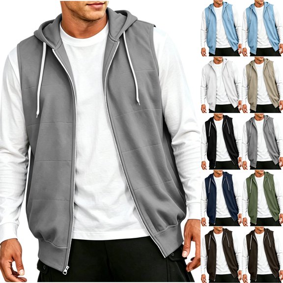 cllios Men's Sleeveless Hoodie Full Zip up Sweatshirt Vest with Pockets Lightweight Athletic Gym Workout Tops for Men