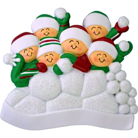 Snowball Fight 6 People Personalized Christmas Ornament DO-IT-YOURSELF