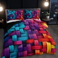 thumbnail image 3 of Flymme Colorful Checkered Duvet Cover Set King Size,3 Pieces Abstract Bedding Set for Bedroom Decor Teen Adult Grid Comforter Cover with Pillowcases, 3 of 10