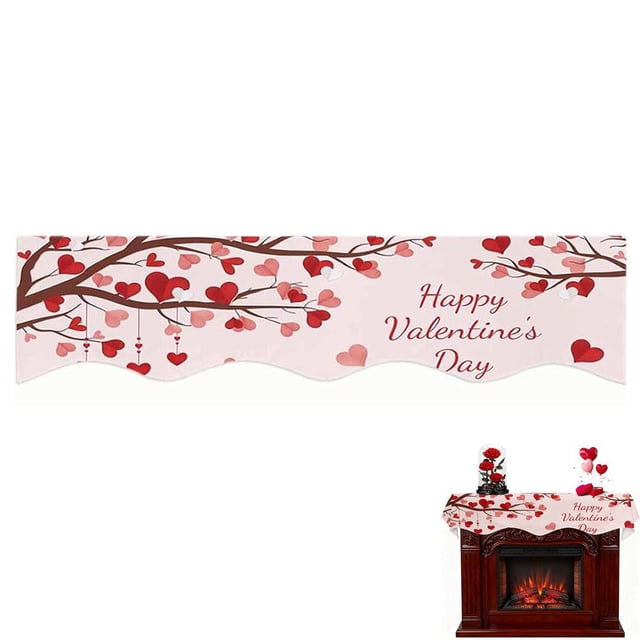 Foulard de Manteau Cœur Rouge pour Décorations de Foyer, Foulard de Manteau de la Saint-Valentin, Foulards de Manteau de Cheminée Roses Romantiques avec Branches de Cœur d'Amour pour le Jour le Plus Doux, la Saint-Valentin, Mariage, Fête, Anniversaire