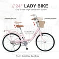 thumbnail image 2 of Juuar 24" Ladies Cruiser Bike Folding Womens Bicycle with Convenient Basket and Rack, Comfort City Commuter Bike, Pink, 2 of 6