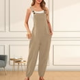 thumbnail image 5 of Gibobby pantalones deportivos Mono sin mangas para mujer, mono informal liso de verano, pantalones con pechera, mono con botones y bolsillos con botones(Caqui， XXL), 5 of 5