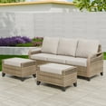 thumbnail image 2 of EAGLE PEAK 3 Piece Wicker Outdoor Patio Furniture Set, Patio Set with 3 Seat Sofa, and 2 Ottomans, Brown/Beige, 2 of 8