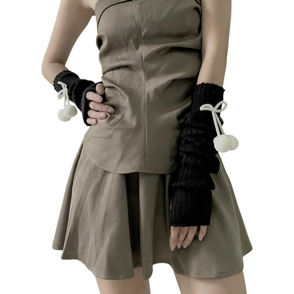 DHFJKG Adult Child Knitted Fingerless Gloves With Long Arm Warmers Bow Appliques Hand Mittens For Women Girls Textured Crochet Soft Gloves