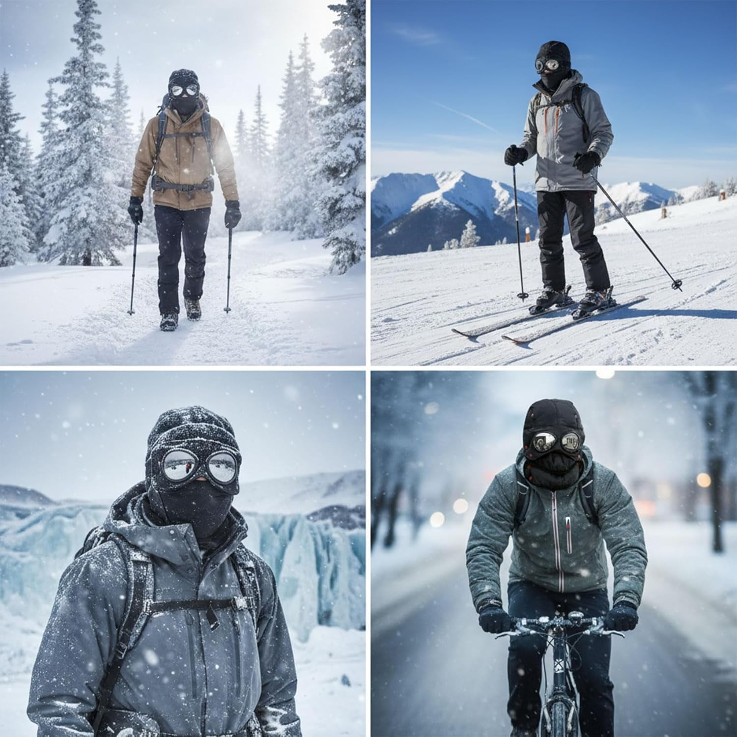 4 in 1 Winter Windproof Thermal Hat - Detachable Mask & Neckband, Glasses-Compatible for Hiking/Camping
