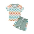 thumbnail image 2 of Esho 12M-5T Toddler Baby Boys Summer Outfits Short Sleeve Plaid T-shirt Tops and Shorts 2PCS Infants Clothes Set, 2 of 8