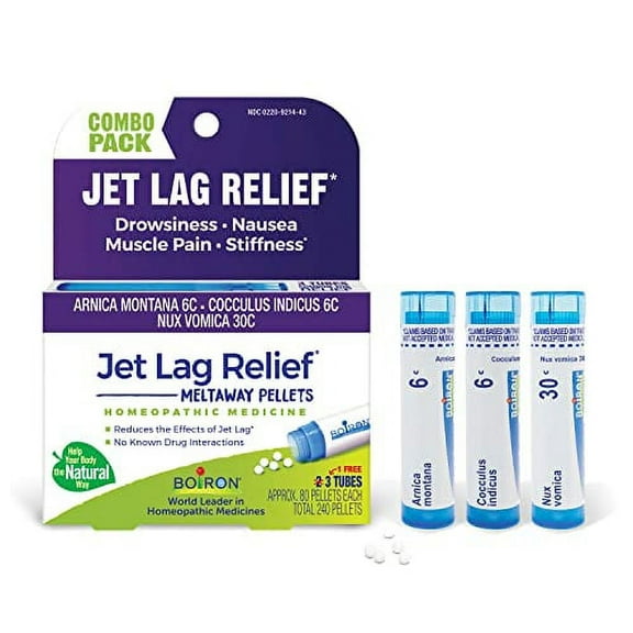 Boiron Jet Lag Relief Kit for Relief from Nausea, Stiffness, Muscle Pain, and Drowsiness - 3 Count (240 Pellets)