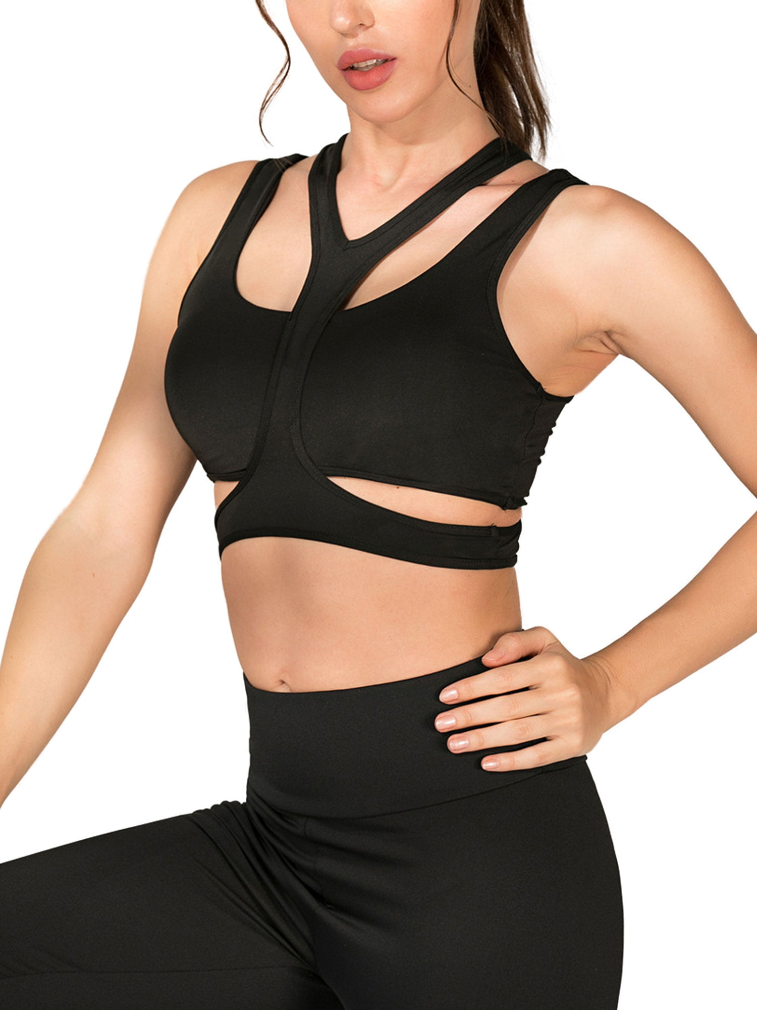 Black S Women Stitching Color Workout Vest Running Yoga Gym Sport Fitness Athletic Bra 