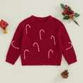 thumbnail image 2 of Toddler Baby Girl Boy Christmas Outfit Knit Sweater Candy Cane Long Sleeve Crewneck Warm Pullover Sweatshirt Top Fall Winter Clothes, 2 of 7