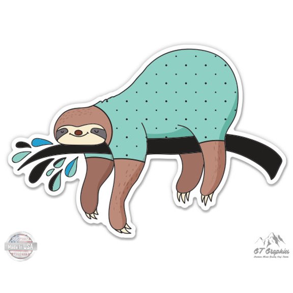 Cute Sloth Sleeping Relaxing Live Slow - 8" Vinyl Sticker - For Car Laptop I-Pad - Waterproof Decal