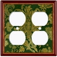 thumbnail image 3 of Metal Light Switch Plate Cover Elegant Green Floral Damask Maroon Frame FRA040, 3 of 13