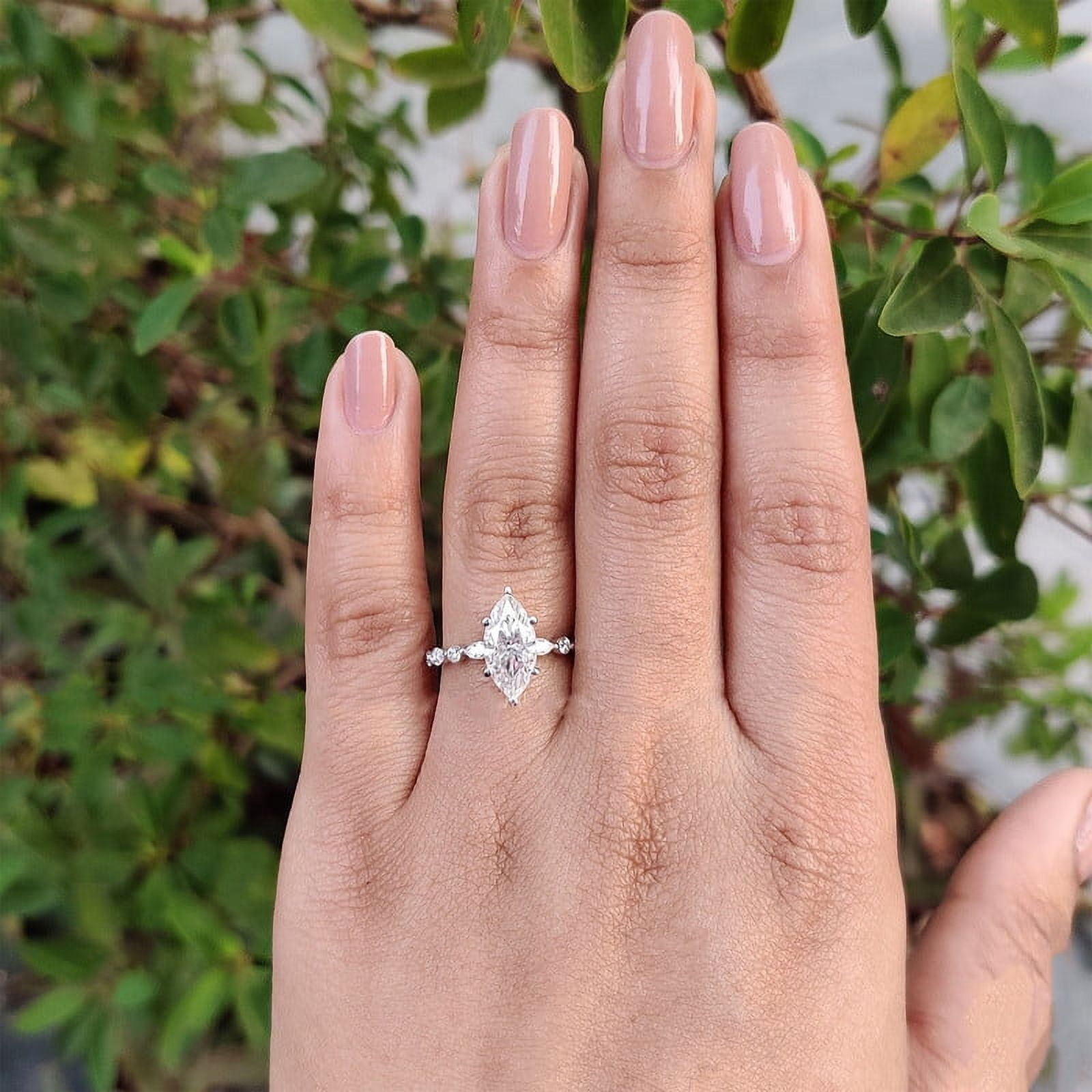 Cora Jewellery 2.75CT Marquise Moissanite Hidden Halo Engagement Ring For Women, 10K White Gold