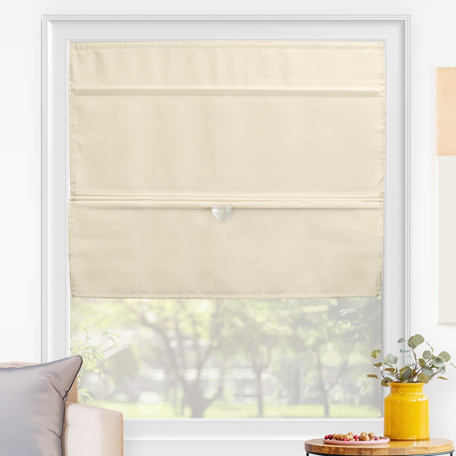 Chicology Cordless Magnetic Roman Shades, Runway Tan,48"W X 64"H
