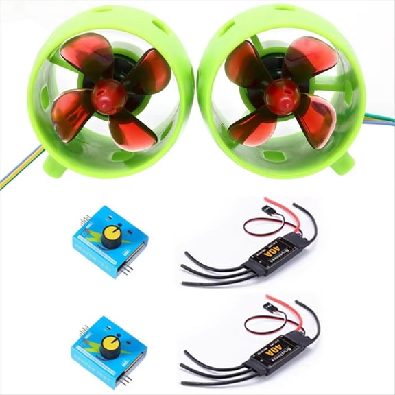 DC 12V-24V 20A Underwater Jet Boat Thruster Engine 4 Blade CW CCW Motor for DIY RC Robot Decoy Nest Boat Submarine,2 x 4 Blade (CW CCW Motor One each) 2 x Esc 2 x Servo,Green